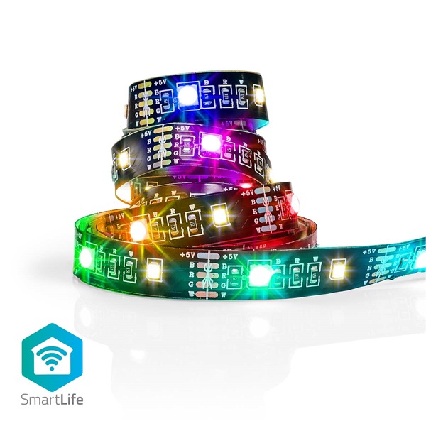 Nedis BTLS20RGBW RGB/meleg fehér Bluetooth LED szalag, IP20, 2m, 2700 K, 380 lm, Android™ / IOS, TV háttérvilágítás