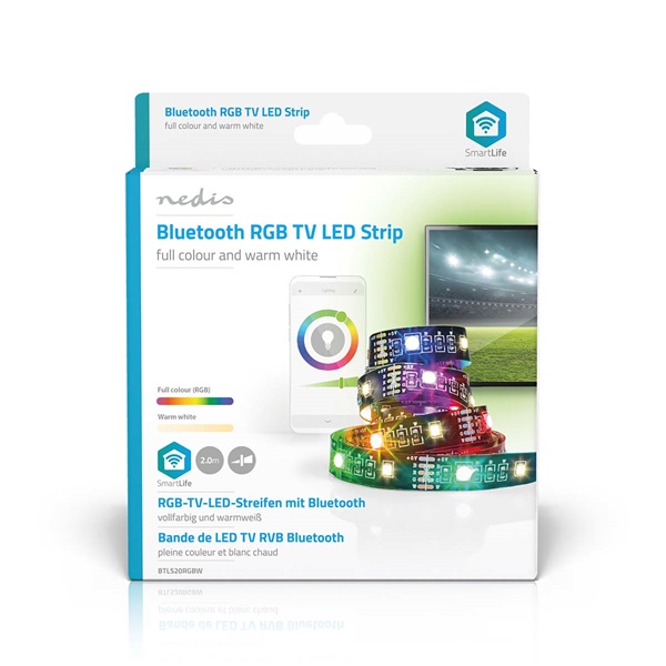 Nedis BTLS20RGBW RGB/meleg fehér Bluetooth LED szalag, IP20, 2m, 2700 K, 380 lm, Android™ / IOS, TV háttérvilágítás