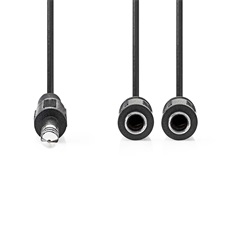 Nedis CCAGB23110BK02 sztereo audio kábel, 6,35 mm sztereo jack dugó - 2x 6,35 mm jack aljzat, 0,20m