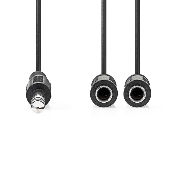 Nedis CCAGB23110BK02 sztereo audio kábel, 6,35 mm sztereo jack dugó - 2x 6,35 mm jack aljzat, 0,20m