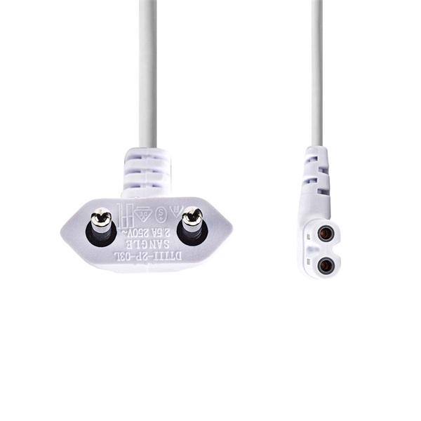 Nedis CEGL11055WT20 tápkábel, Euro dugó,  IEC-320-C7,  pipa, szögben balra, 2m, fehér