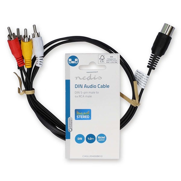 Nedis DIN audio kábel, DIN 5 tűs dugó | 4x RCA dugó, 0,20m, CAGL20400BK10