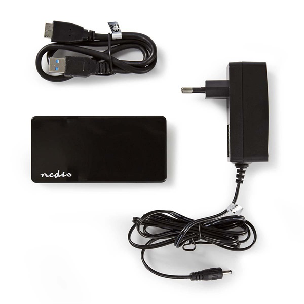 Nedis UHUBU3420BK aktív 4 portos USB HUB, USB 3.2 Gen 1, 5V táp