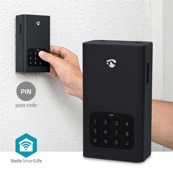 Nedis BTHKB10BK okos kulcs széf, Bluetooth®, IPX5, 2 x AA elem (nem tartozék), rozsdamentes acél kulcsszéf
