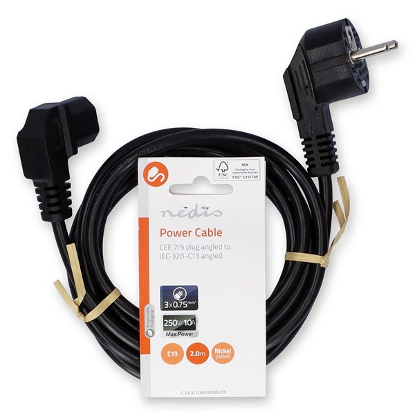 Nedis CEGL10020BK20 táp kábel IEC-320-C13, 3 x 0.75 mm, pipa csatlakozó, hossz 2m