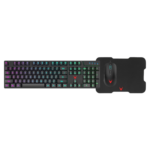 VARR gamer vezetékes billentyűzet + egér + egérpad szett, állítható RGB, USB, EN, 800-3200DPI