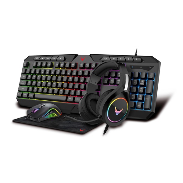 OMEGA VARR gaming vezetékes billentyűzet + egér + fejhallgató + egérpad szett, állítható RGB, USB, EN, 1000-6400DPI