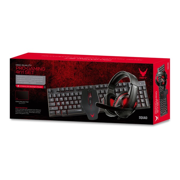 OMEGA VARR gaming vezetékes billentyűzet + egér + fejhallgató szett, állítható RGB, USB, EN, 1000-3200DPI