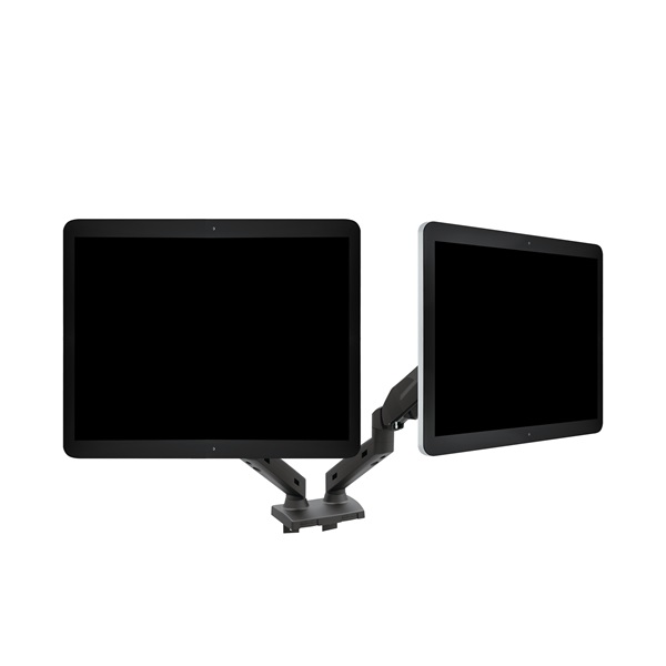 VARR asztali dual monitor állvány, full motion, VESA 75x75/100x100, integrált kábelcsatorna