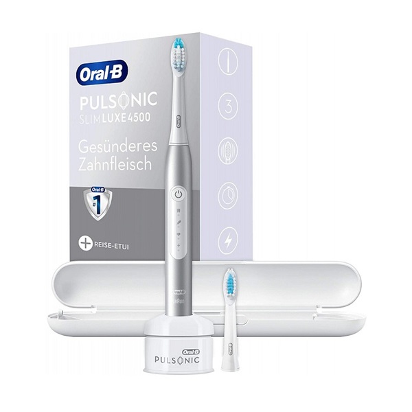 Oral-B Pulsonic Slim Luxe 4500 Platinium el. fogkefe, Sonic technológia, 31000 ford./perc, fogfehértő és sensi program