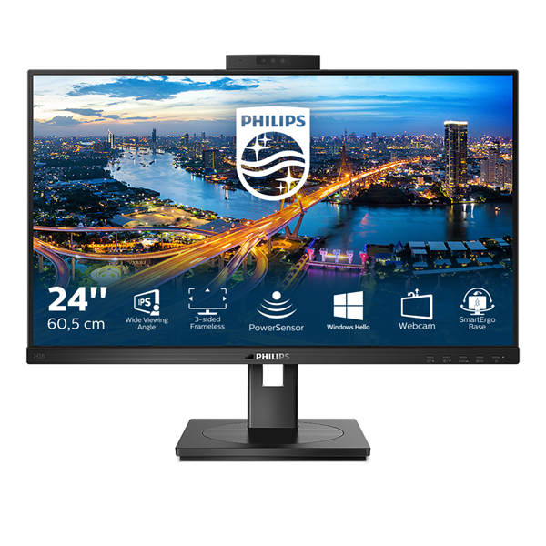 PHILIPS IPS monitor 23.8" 242B1H, 1920x1080, 16:9, 250cd/m2, 4ms, VGA/DVI-D/DP/HDMI/4xUSB, hangszóró&webkamera