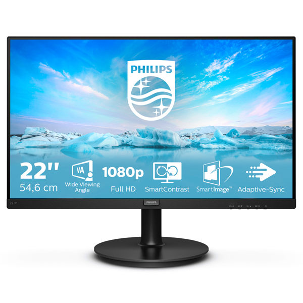 PHILIPS VA monitor 21.5" 221V8A, 1920x1080, 16:9, 250cd/m2, 4ms, VGA/HDMI, hangszóró