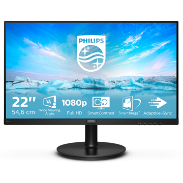 PHILIPS VA monitor 21.5" 221V8, 1920x1080, 16:9, 250cd/m2, 4 ms, 75Hz, VGA/HDMI