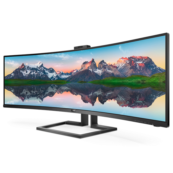 PHILIPS Ívelt monitor 48.8" 499P9H, 5120x1440, 32:9, 450cd/m2, 5ms, USB-C(+dokkoló)/3xUS/LAN/DP/2xHDMI, hangszóró/webkam