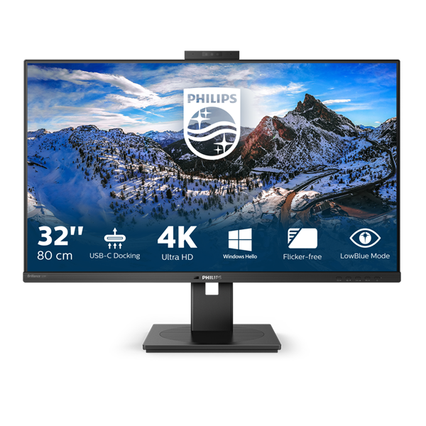 PHILIPS IPS monitor 31.5" 329P1H, 3840x2160, 16:9, 350cd/m2, 4ms, USB-C/4xUSB/DP/2xHDMI/LAN, hangszóró&webkamera