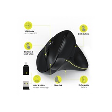 PORT DESIGNS RIGHT HANDED BLUETOOTH® WIRELESS & RECHARGEABLE ERGONOMIC MOUSE