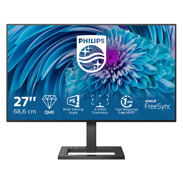 PHILIPS IPS monitor 27" 275E2FAE, 2560x1440, 16:9, 350cd/m2, 1ms, DisplayPort/2xHDMI, hangszóró
