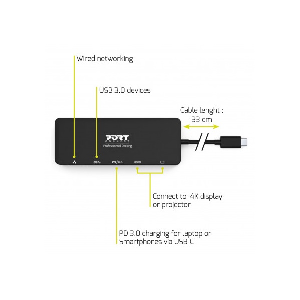 PORT DESIGNS Port Connect - Dokkoló állomás, TYPE C TRAVEL 1 X 4K PD 85W