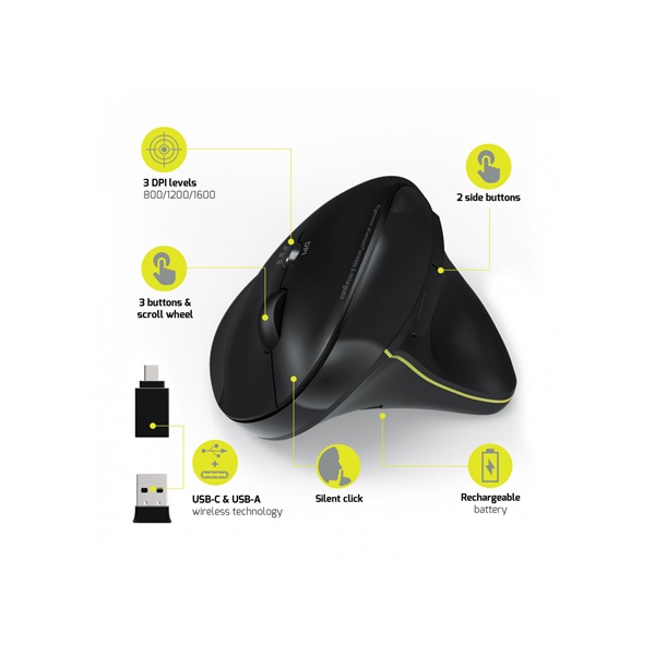 PORT DESIGNS RIGHT HANDED BLUETOOTH® WIRELESS & RECHARGEABLE ERGONOMIC MOUSE