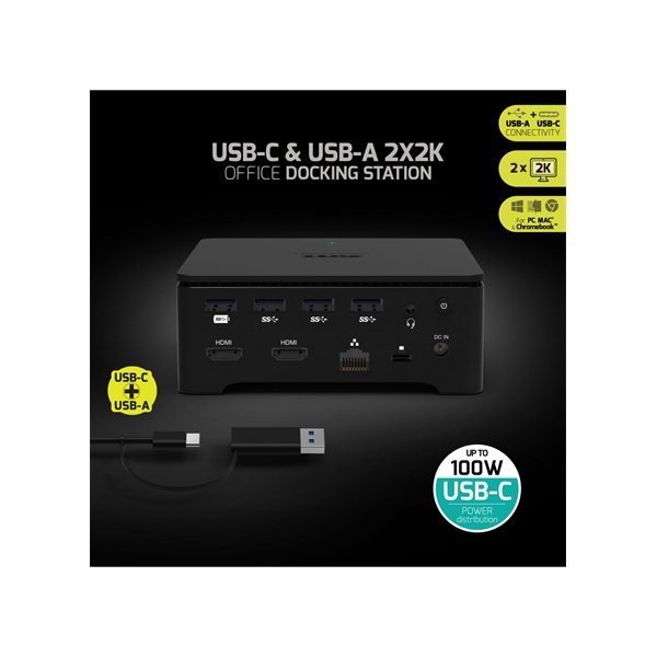 PORT DESIGNS Dokkoló állomás, USB-C & USB-A 2X2K UNIVERSAL OFFICE DOCKING STATION