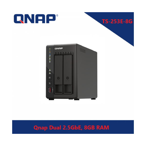 QNAP NAS 2 fiókos Celeron J6412 4x2,6GHz, 8GB RAM, 2x2500Mbps,2xHDMI1.4b, 2xUSB3.2Gen2, 2xM.2 2280 PCIe Slot- TS-253E-8G