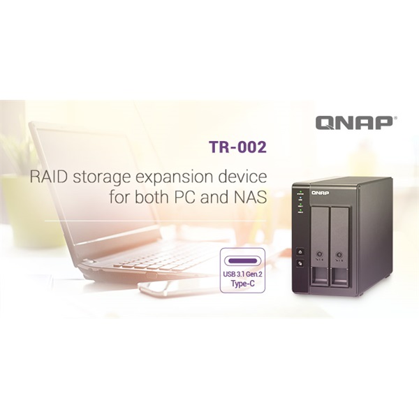 QNAP NAS 2 fiókos RAID bővítőegység, NAS-hoz és PC-hez, 1xUSB3.2 (Type-C), Asztali - TR-002