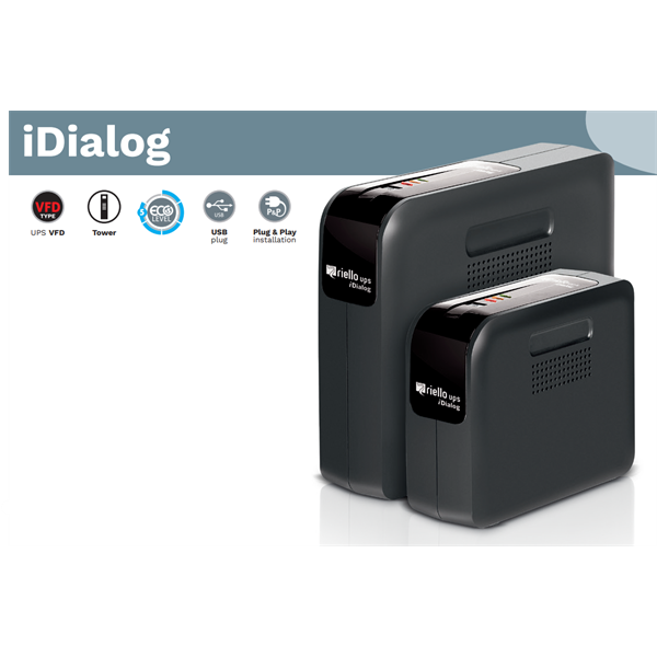 RIELLO szünetmentes tápegység, IDG600, 600VA/360W, 4x IEC C13, offline ups, USB