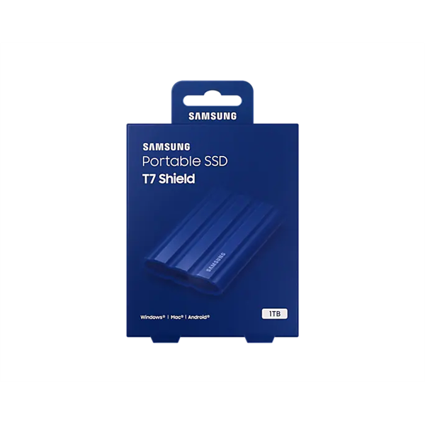 SAMSUNG Hordozható SSD T7 Shield, USB 3.2 Gen.2 (10Gbps), 1TB, Kék