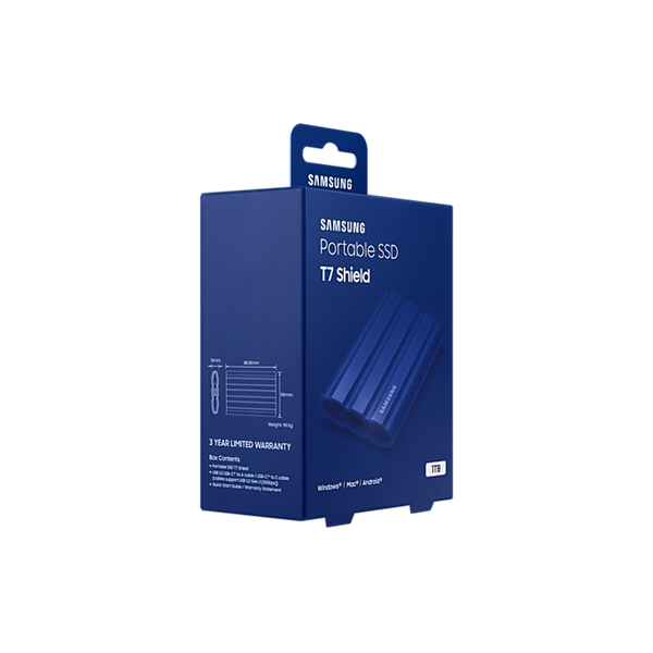 SAMSUNG Hordozható SSD T7 Shield, USB 3.2 Gen.2 (10Gbps), 1TB, Kék