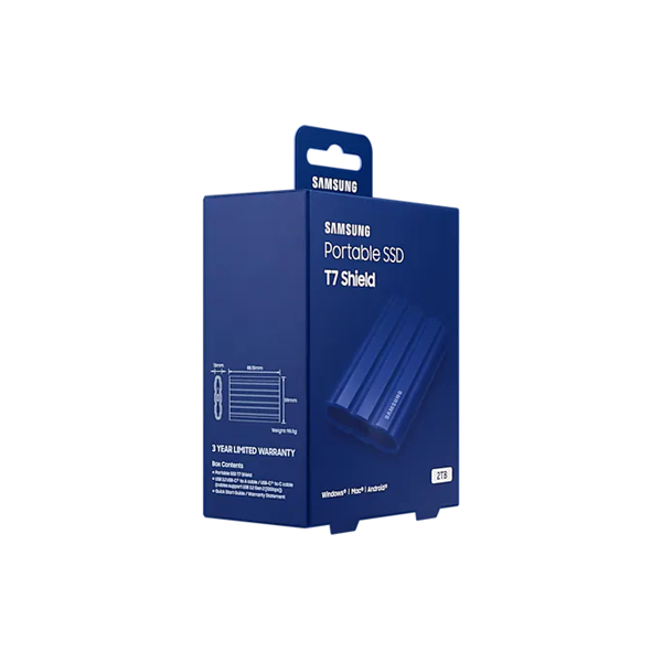 SAMSUNG Hordozható SSD T7 Shield, USB 3.2 Gen.2 (10Gbps), 2TB, Kék
