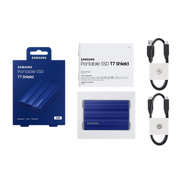 SAMSUNG Hordozható SSD T7 Shield, USB 3.2 Gen.2 (10Gbps), 2TB, Kék