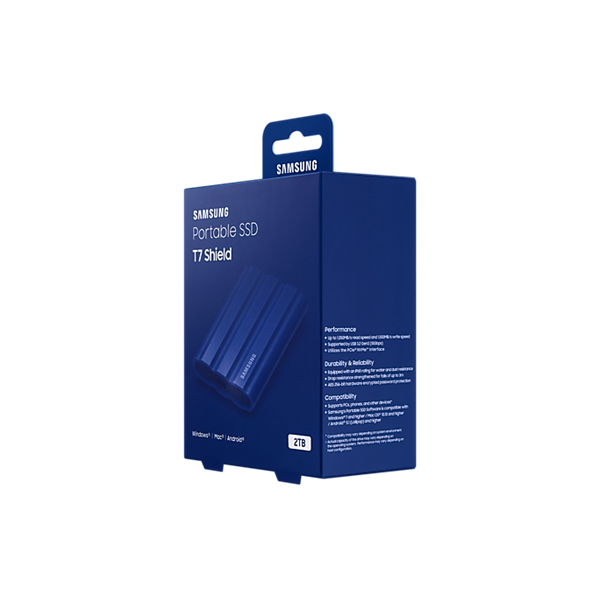 SAMSUNG Hordozható SSD T7 Shield, USB 3.2 Gen.2 (10Gbps), 2TB, Kék