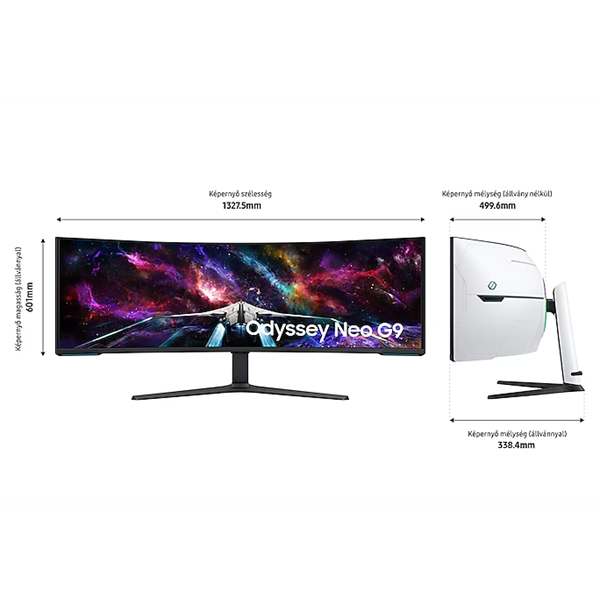 SAMSUNG Ívelt Gaming 240Hz VA monitor 57" G95NC, 7680x2160, 32:9, 420cd/m2, 1ms, 3xHDMI/DP/2xUSB