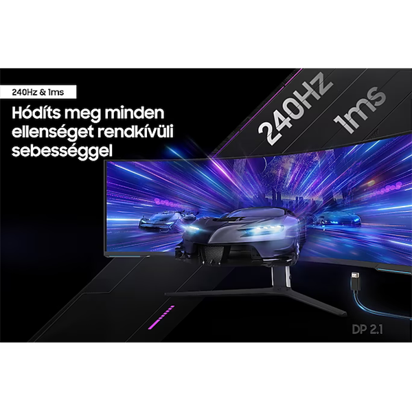 SAMSUNG Ívelt Gaming 240Hz VA monitor 57" G95NC, 7680x2160, 32:9, 420cd/m2, 1ms, 3xHDMI/DP/2xUSB