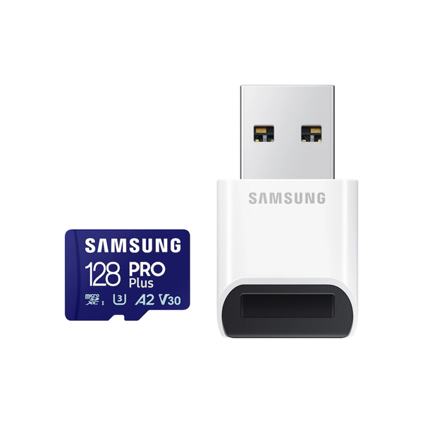 SAMSUNG Memóriakártya, PRO Plus + Reader microSDXC 128GB, CLASS 10, UHS-I, U3, V30, A2, R180/W130