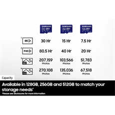 SAMSUNG Memóriakártya, PRO Plus + Reader microSDXC 128GB, CLASS 10, UHS-I, U3, V30, A2, R180/W130