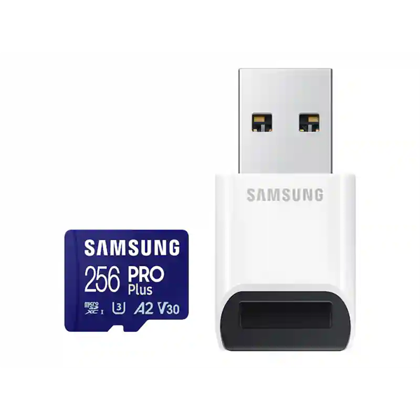 SAMSUNG Memóriakártya, PRO Plus + Reader microSDXC 256GB, CLASS 10, UHS-I, U3, V30, A2, R180/W130