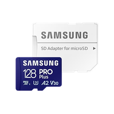 SAMSUNG Memóriakártya, PRO Plus microSDXC kártya 128GB, CLASS 10, UHS-I, U3, V30, A2, + Adapter, R180/W130