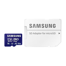 SAMSUNG Memóriakártya, PRO Plus microSDXC kártya 128GB, CLASS 10, UHS-I, U3, V30, A2, + Adapter, R180/W130