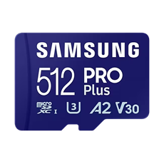 SAMSUNG Memóriakártya, PRO Plus microSDXC kártya 512GB, CLASS 10, UHS-I, U3, V30, A2, + Adapter, R180/W130