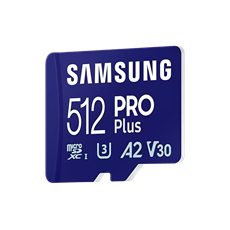 SAMSUNG Memóriakártya, PRO Plus microSDXC kártya 512GB, CLASS 10, UHS-I, U3, V30, A2, + Adapter, R180/W130