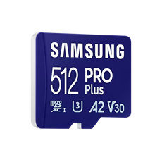 SAMSUNG Memóriakártya, PRO Plus microSDXC kártya 512GB, CLASS 10, UHS-I, U3, V30, A2, + Adapter, R180/W130