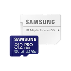 SAMSUNG Memóriakártya, PRO Plus microSDXC kártya 512GB, CLASS 10, UHS-I, U3, V30, A2, + Adapter, R180/W130