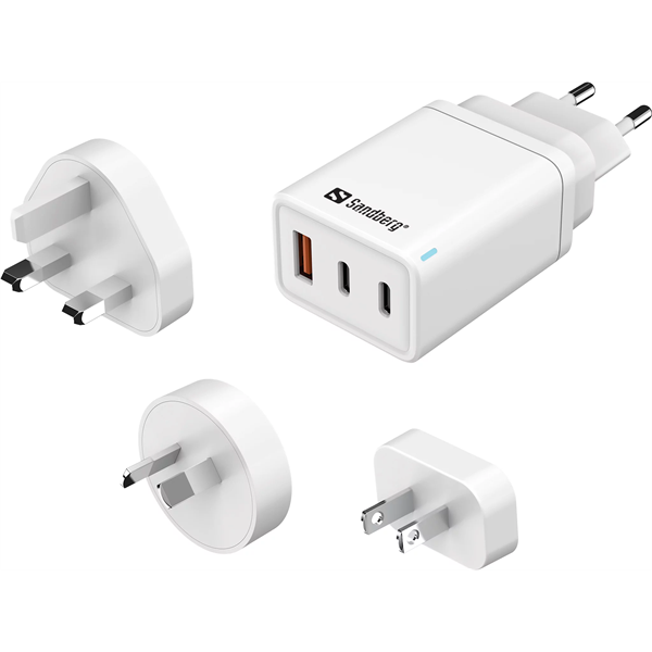 SANDBERG Hálózati töltő, 3 in 1 travel charger USB C/A 65W