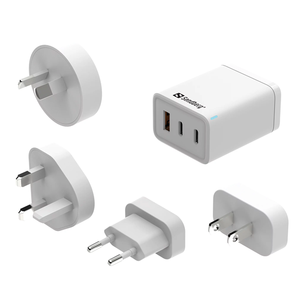 SANDBERG Hálózati töltő, 3 in 1 travel charger USB C/A 65W