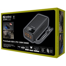 SANDBERG Hordozható akkumulátor, Powerbank USB-C PD 130W 50000