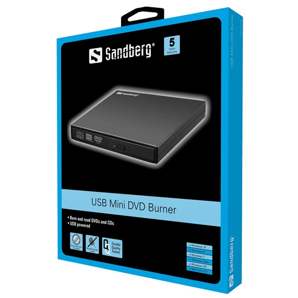 SANDBERG Külső meghajtó, USB Mini DVD Burner