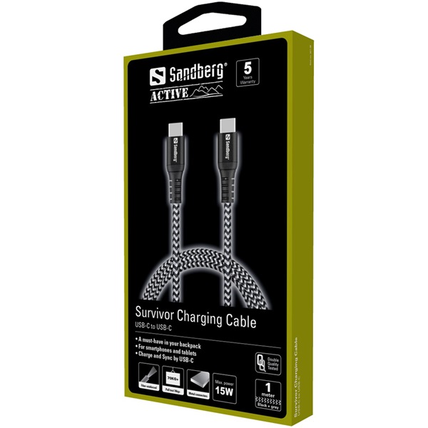 SANDBERG Töltőkábel, Survivor USB-C- USB-C Cable 1M
