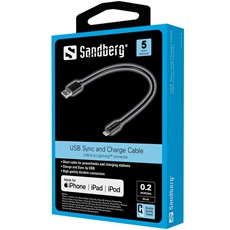 SANDBERG Töltőkábel, USB>Lightning MFI 0.2m Black
