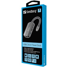 SANDBERG USB-C dokkoló, USB-C 6in1 Travel Dock